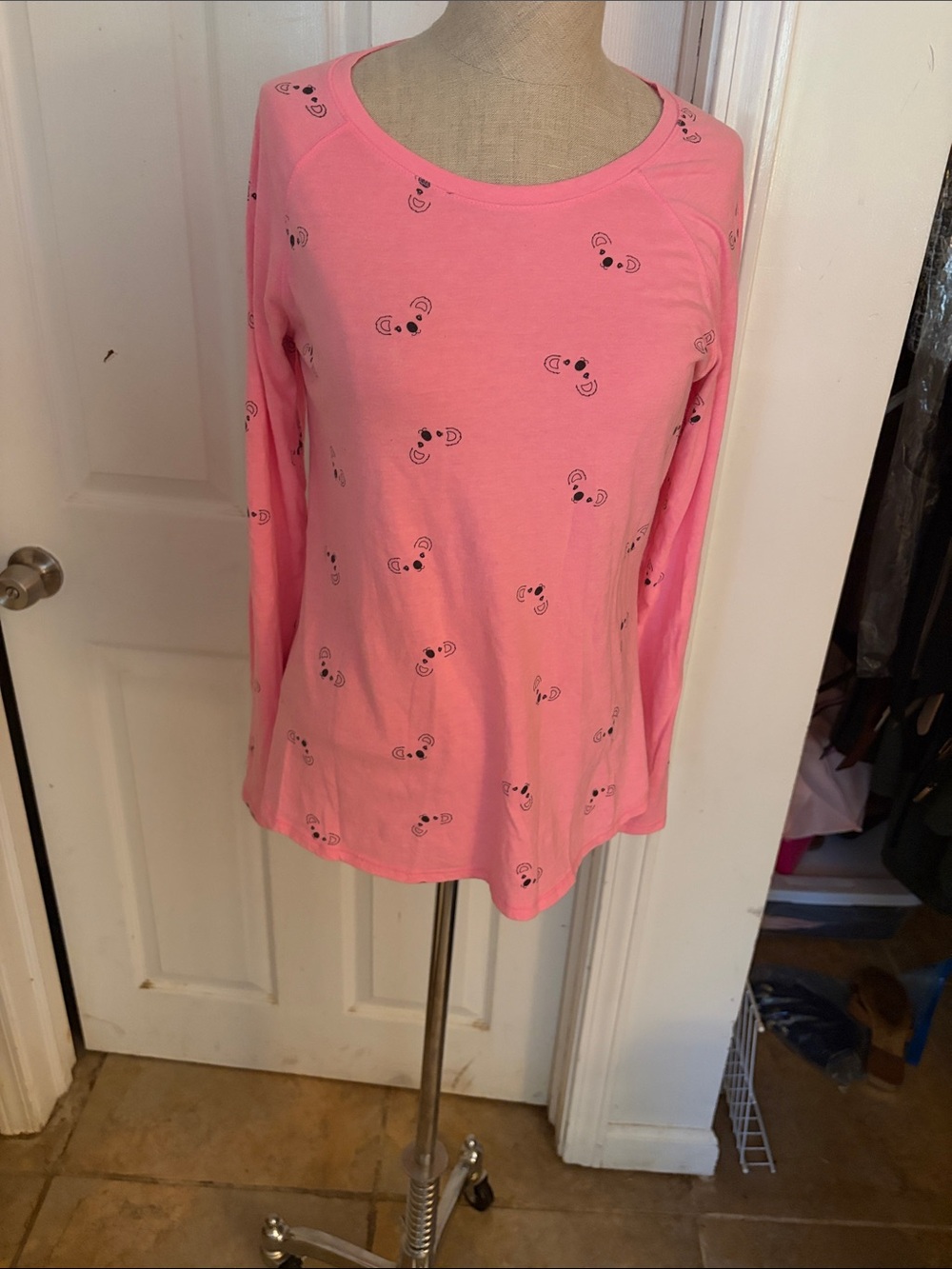 Justice Pink Long-Sleeve Scoop Neck Top with Mini Face Prints